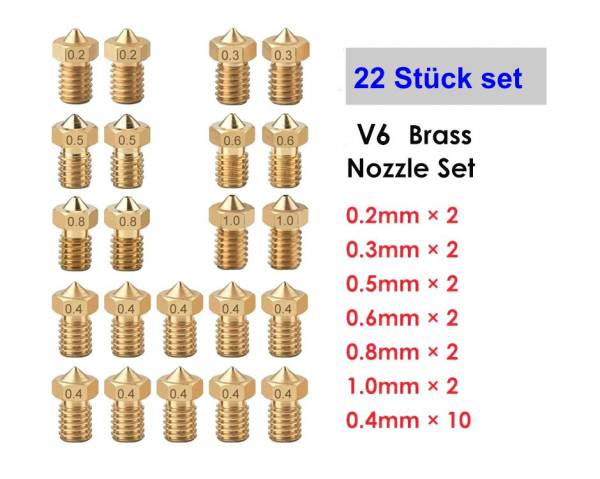 Düsen Set 22 Stk V6 Nozzle für 1,75 Filament Div Drucker